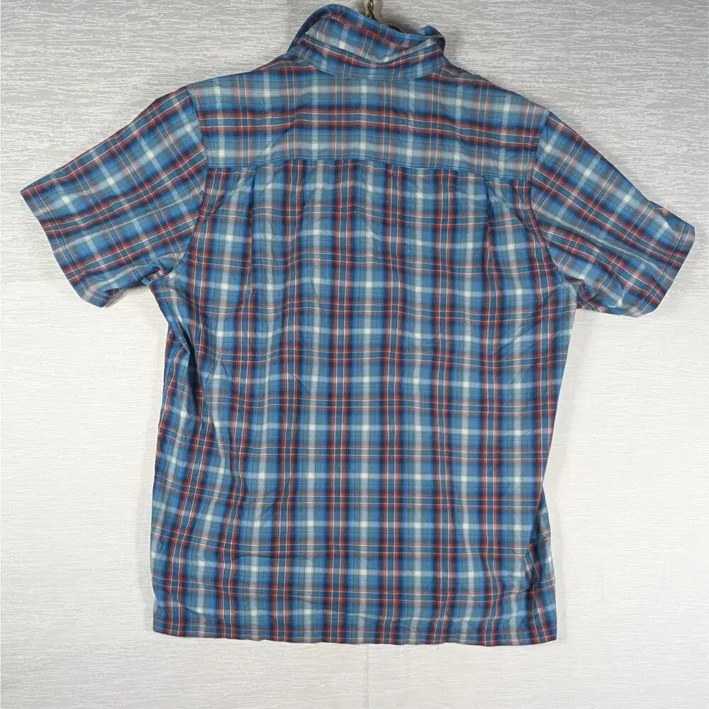 The North Face Casual Button Down Mens Size Large Blue Red Shirt Hiking Outdoors